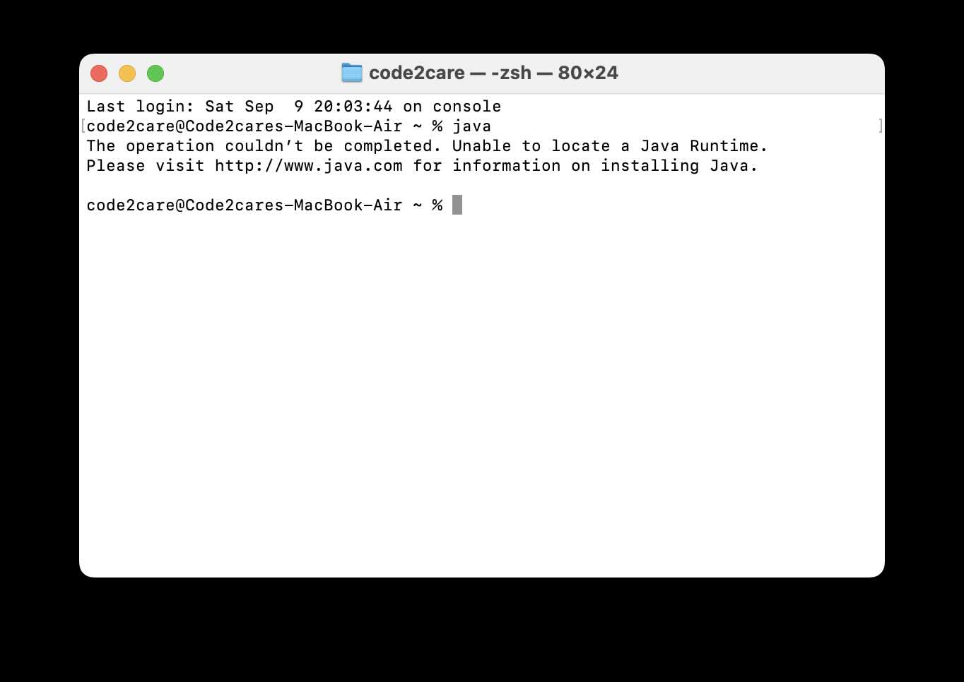The operation couldnt be completed. Unable to locate a Java Runtime - Mac Terminal Error
